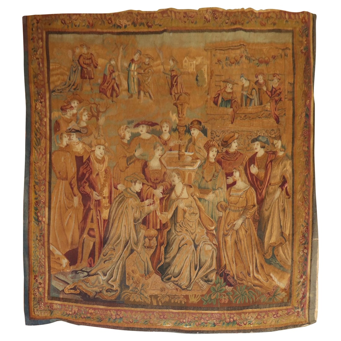 Late 19th Century French Wool Tapestry Vienna Secession Style 94 x 102: Late 19th Century French Wool Tapestry Vienna Secession Style 94 x 102 This exquisite late 19th Century French figurative tapestry showcases the artistic style of the Vienna Secession. Hand-woven from
