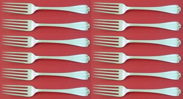Tiffany & Co. Flemish Sterling Silver Fork Set of 12 pcs 7": Tiffany & Co. Flemish Sterling Silver Fork Set of 12 pcs 7" This exquisite set of 12 regular forks by Tiffany & Co. showcases the elegant Flemish pattern, crafted from high-quality sterling silver. Ea