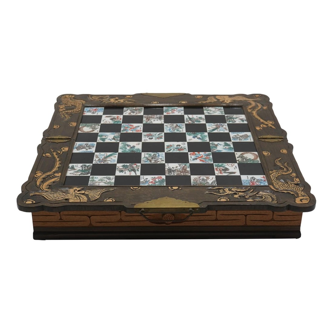 Chinese carved wood chess set with marble board 19w x 19d x 3h (1 of 10)