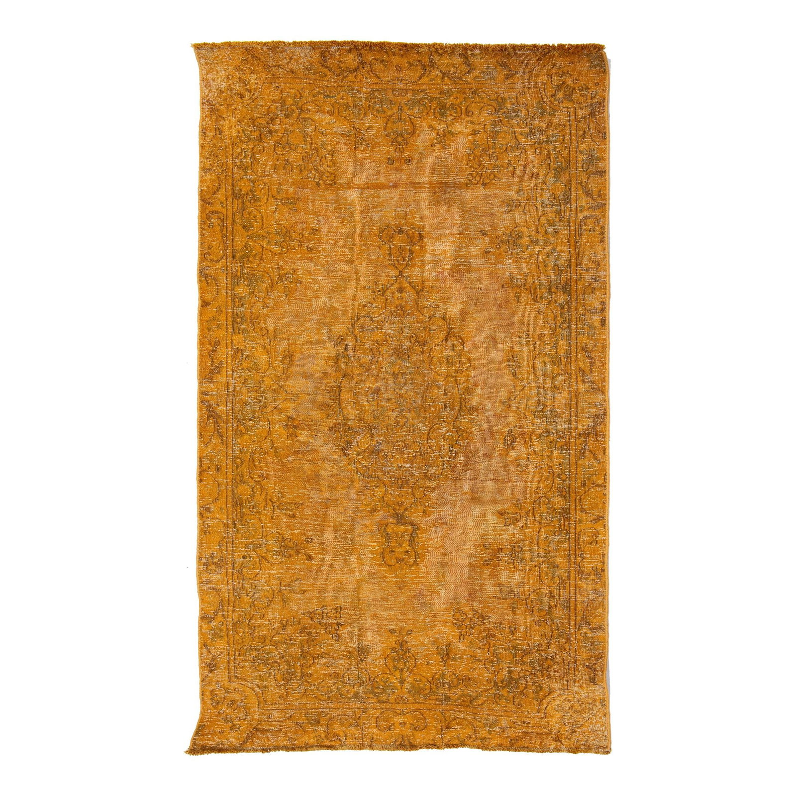 Vintage 3 x 4 Orange Persian Overdyed Wool Rug with Floral Design: Vintage 3 x 4 Orange Persian Overdyed Wool Rug with Floral Design Enhance your living space with this vintage overdyed Persian wool rug, showcasing a vibrant orange field complemented by charming gray