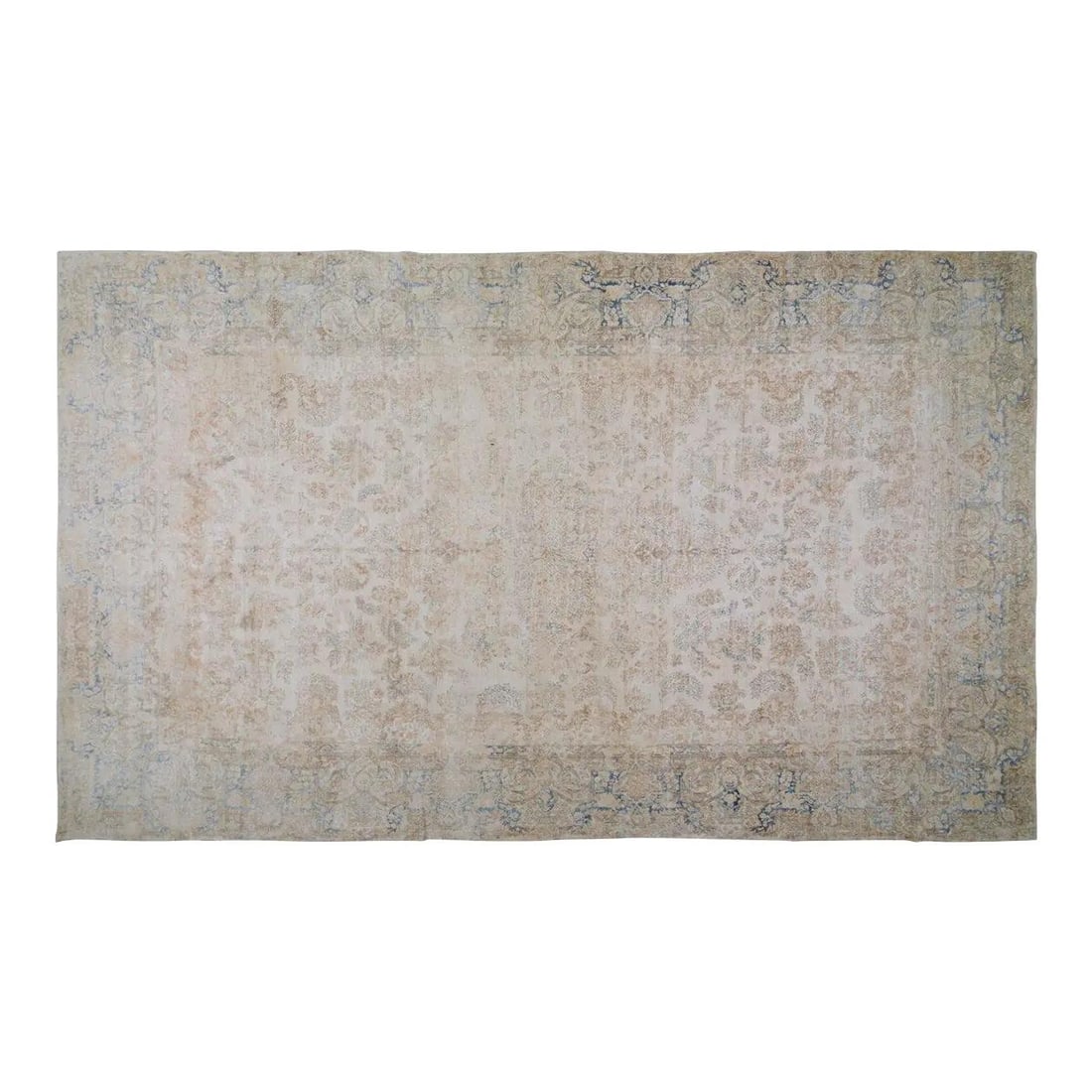 Hand-Knotted Wool Area Rug 10'10" x 18'3" Tan Vintage (1 of 6)