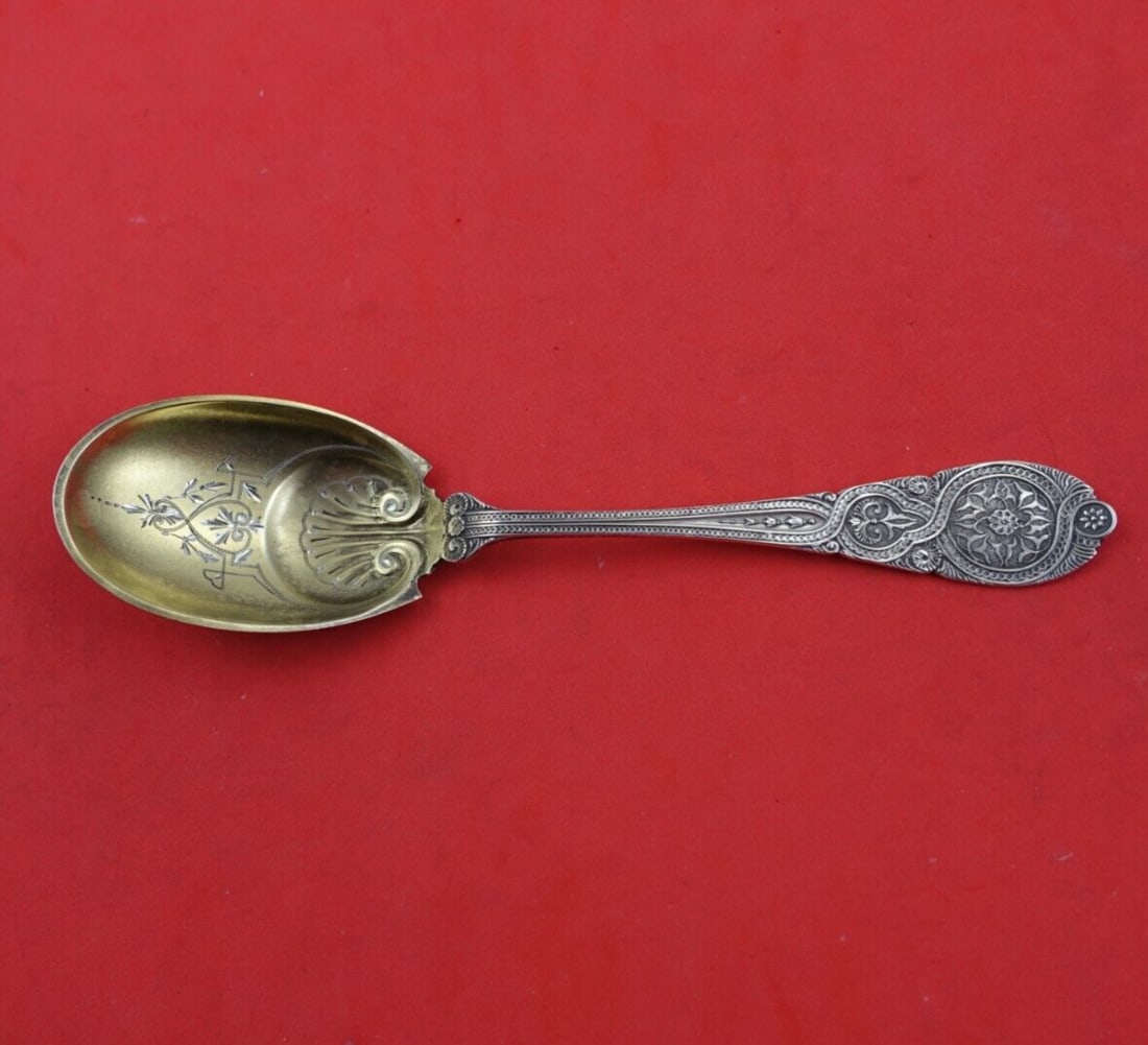 Wendt Moresque Sterling Silver Sugar Spoon Gold Wash 6 1/4 inches: Wendt Moresque Sterling Silver Sugar Spoon Gold Wash 6 1/4 inches This exquisite sugar spoon is crafted in sterling silver and showcases the elegant Moresque pattern by Wendt, dating back to 1850-1899