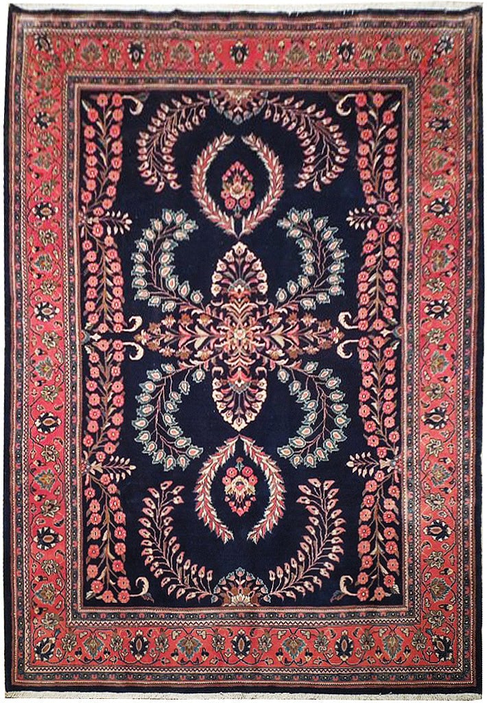 7'2 x 10' Navy Blue Fine Persian Lilihan Sarouk Rug (1 of 7)