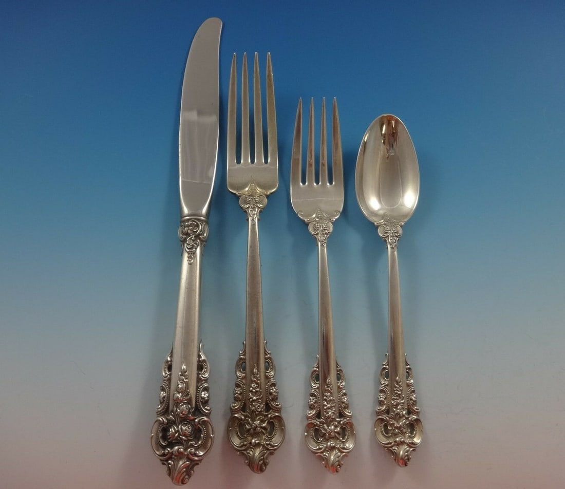 Wallace Grande Baroque Sterling Silver Flatware Set 24 Pieces with Storage Chest (1 of 4)