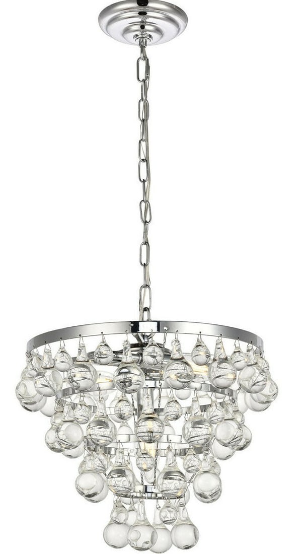 Living District Kora Chrome Crystal 3-Light Pendant 13 Inch: Living District Kora Chrome Crystal 3-Light Pendant 13 Inch This modern crystal chandelier pendant light features a polished chrome finish and a round shade with royal cut clear crystal drops. Designe