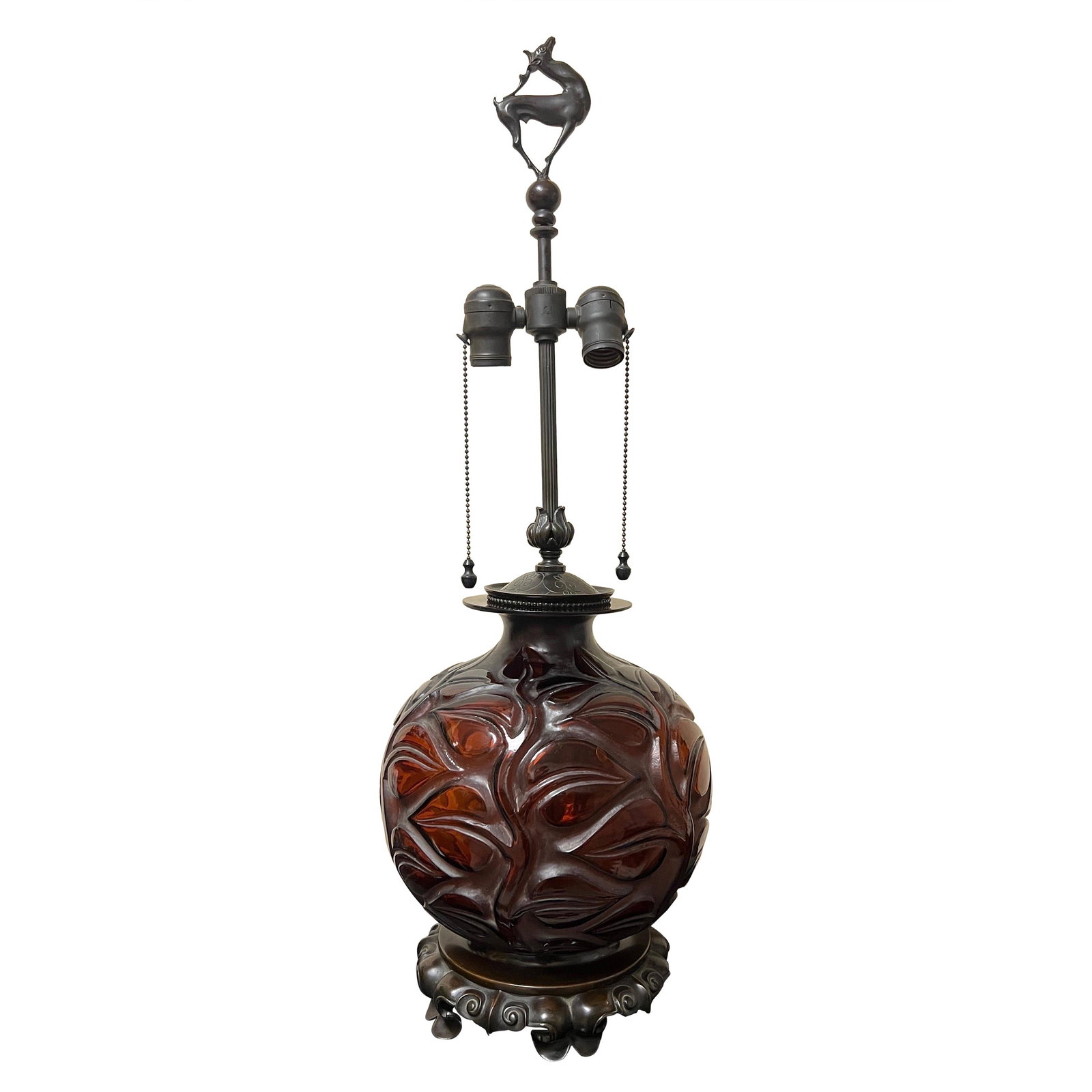 Rene Lalique Sophora Amber Art Glass Bronze Table Lamp 1926 (1 of 12)