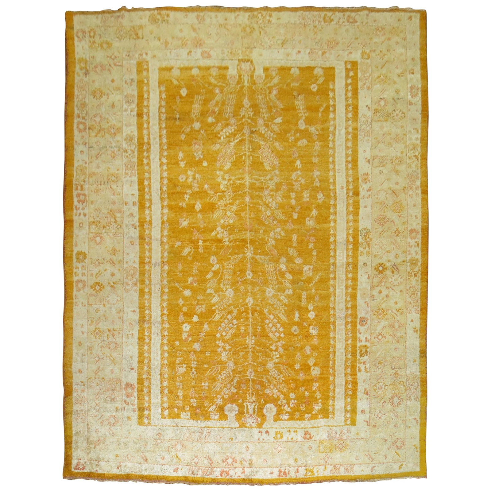 Rare 19th Century Hand-Woven Angora Wool Oushak Rug 96 x 123 (1 of 18)