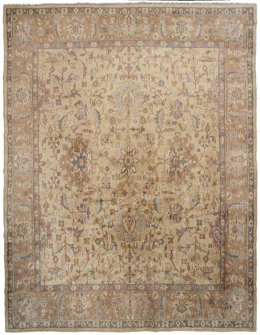 Antique Hand Knotted Turkish Oushak Beige Wool Area Rug 8'2 x 10'8 (1 of 12)