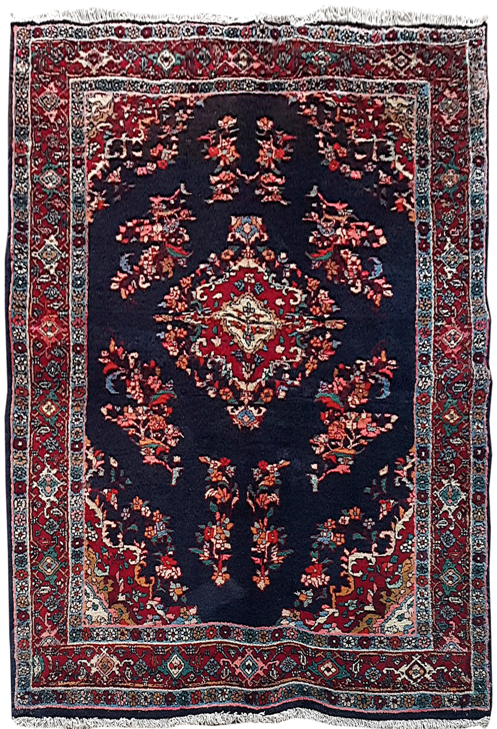 Handmade 4.6 x 6.8 Persian Hamadan Rug Dark Navy Black Azure: Handmade 4.6 x 6.8 Persian Hamadan Rug Dark Navy Black Azure Free continental US Shipping Introducing the exquisite 4'6" x 6'8" Dark Navy Black Azure Persian Hamadan Rug, meticulously handcrafted by s