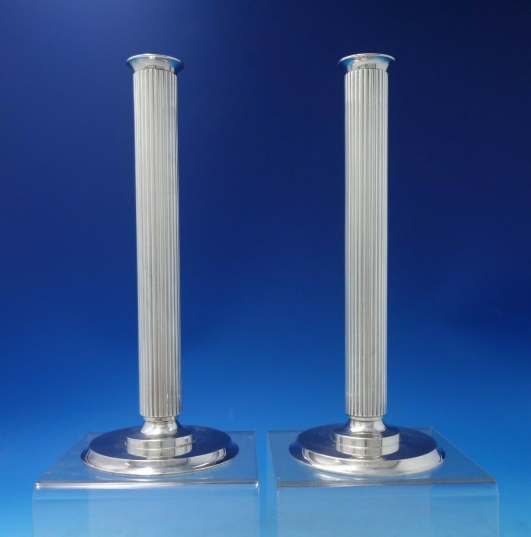Georg Jensen Bernadotte Sterling Silver Candlestick Pair 10 inches: Georg Jensen Bernadotte Sterling Silver Candlestick Pair 10 inches This stunning pair of Bernadotte candlesticks by Georg Jensen showcases timeless elegance and craftsmanship. Made from high-quality s