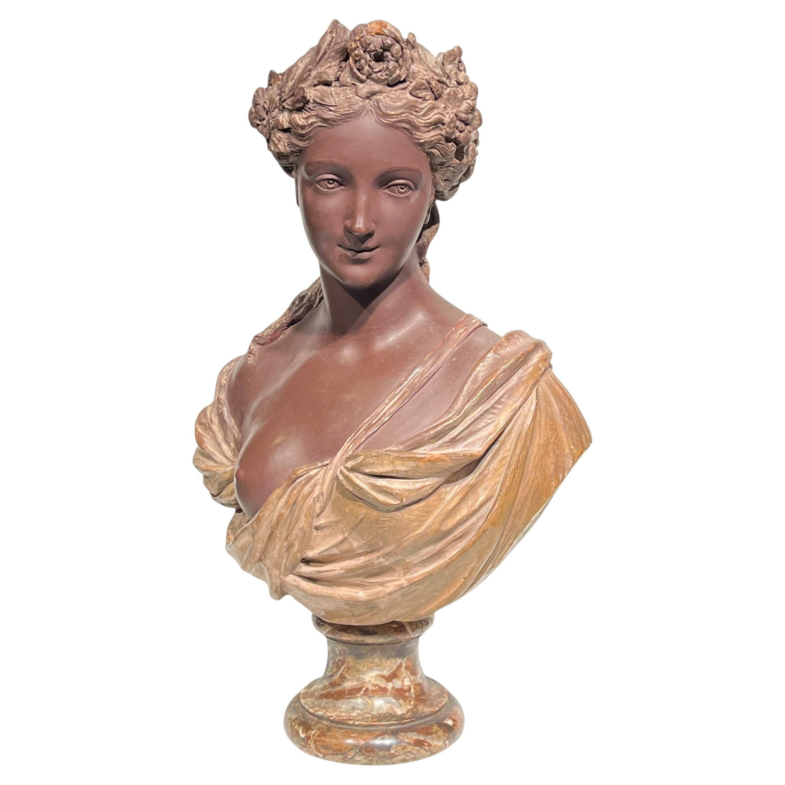 Neoclassical Female Terracotta Bust on Marble Socle 24 in Sculpture (1 of 9)