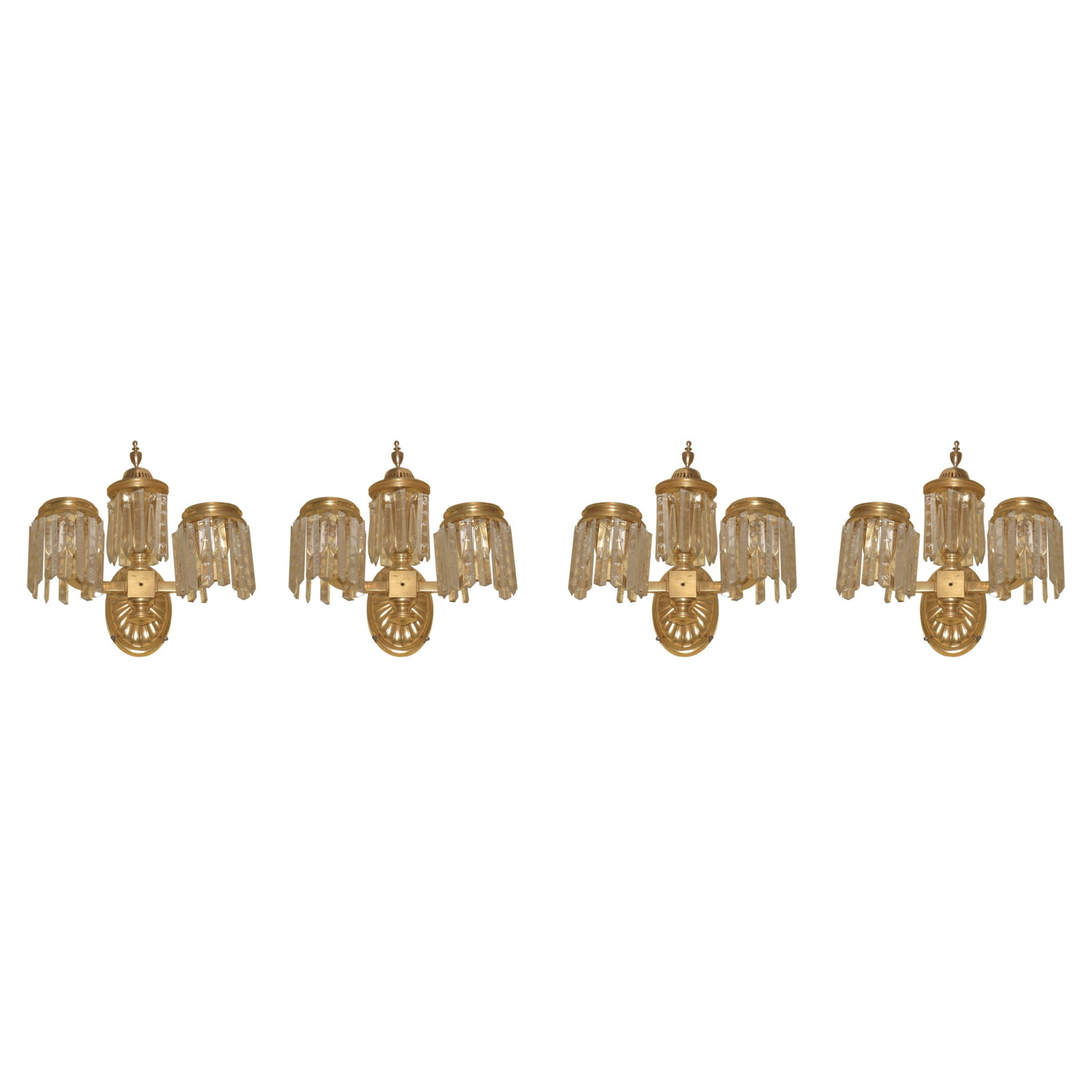 Set of 4 English Regency Style Crystal Gilt Bronze 2-Light Wall Sconces (1 of 6)