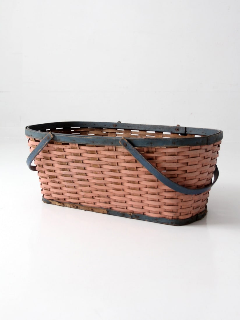 Early American Painted Splint Oval Basket with Swing Handles (1 of 14)