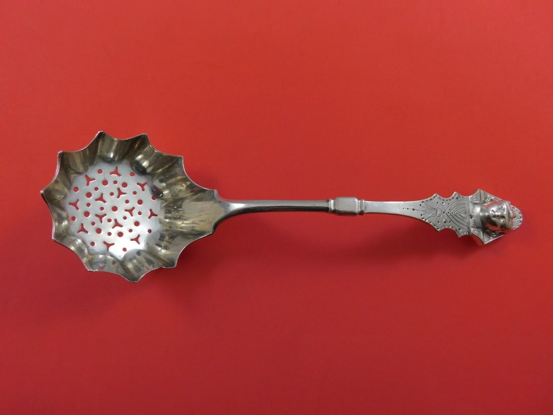 Ball Black Sterling Silver Sugar Sifter Ladle 3D Pharaoh 1860-1883 (1 of 5)