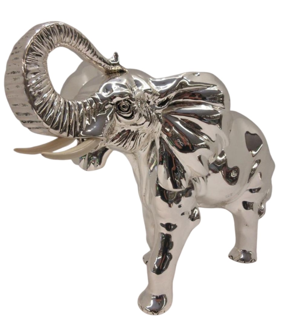 Large Handmade Italian Silver Plated Elephant Figurine 11.75" x 16" (1 of 2)