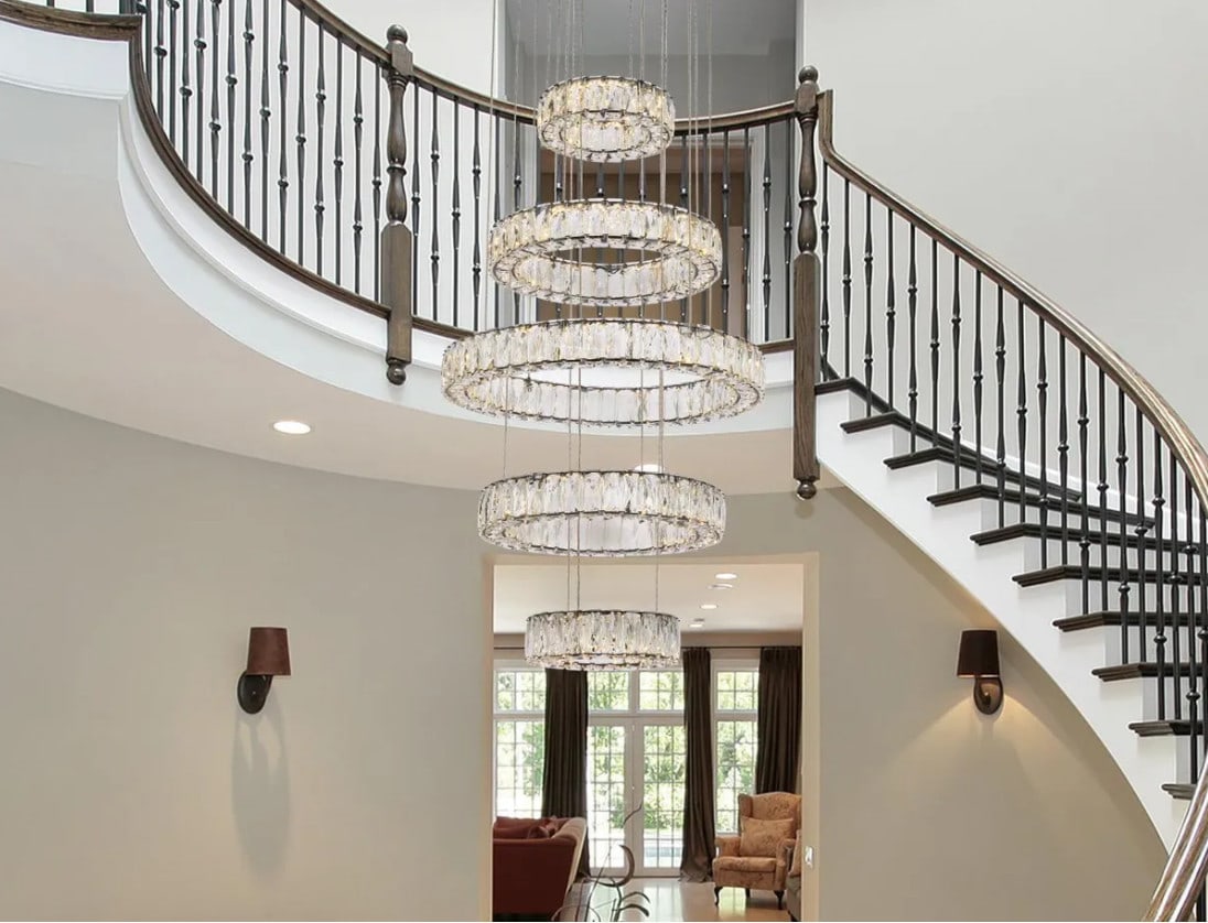 Monroe LED Black Crystal Chandelier Adjustable Height: Monroe LED Black Crystal Chandelier Adjustable Height This modern crystal chandelier features a sleek black stainless steel frame adorned with royal-cut clear crystals, creating a striking focal point