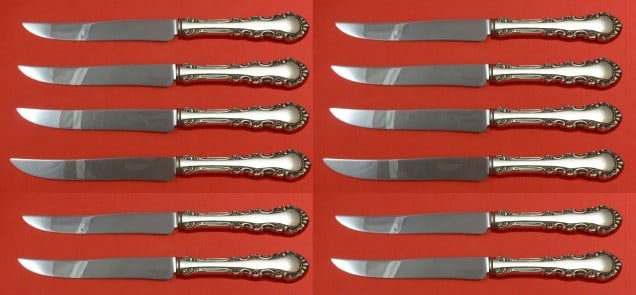 12 Reed and Barton Georgian Rose sterling silver steak knives 8 1/2" (1 of 1)