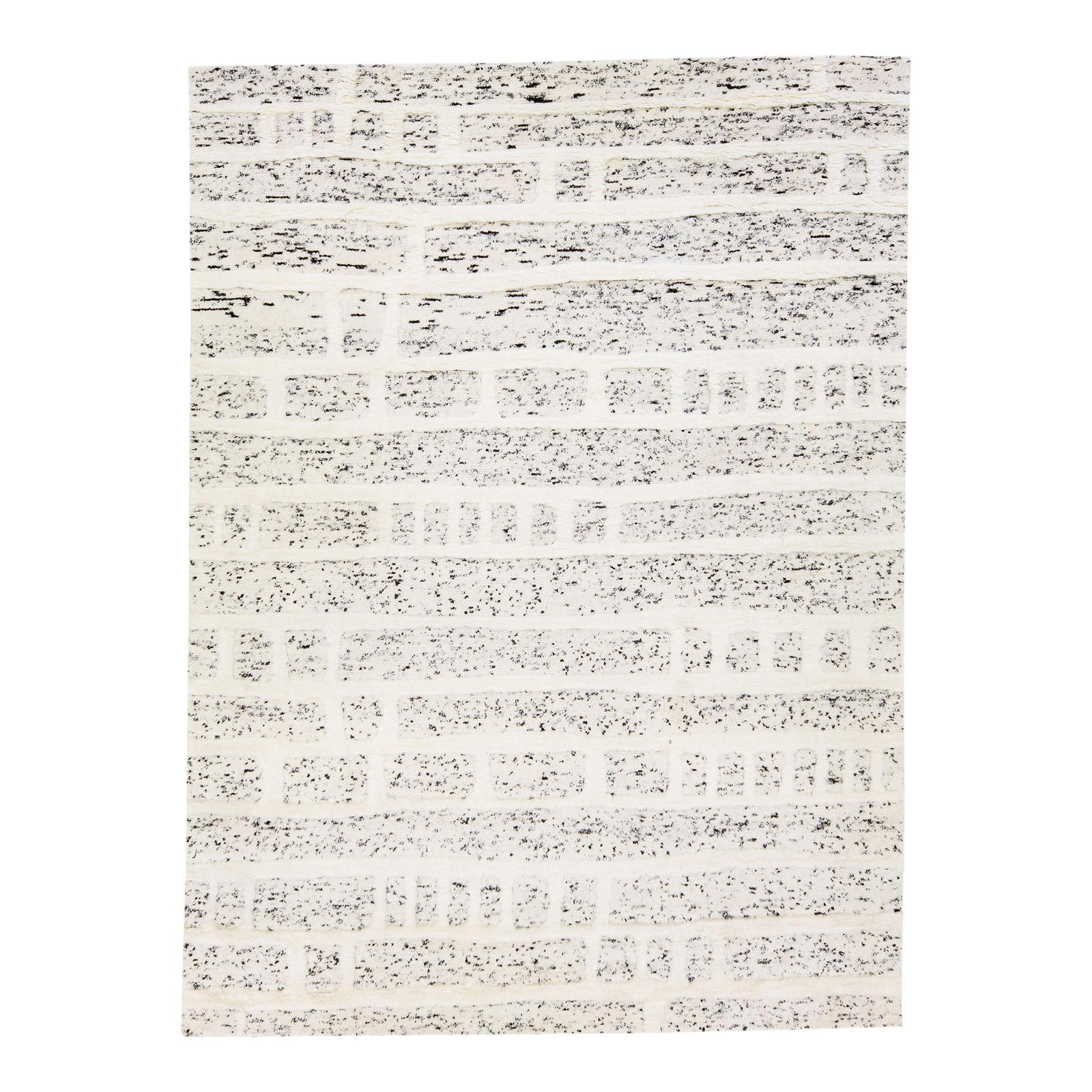 Moroccan Handmade Wool Rug Beige with Geometric Design 10'1 x 13'9: Moroccan Handmade Wool Rug Beige with Geometric Design 10'1 x 13'9 Experience the elegance of this Moroccan Style Beige Handmade Wool Rug, featuring a stunning geometric high pile design. The rug show