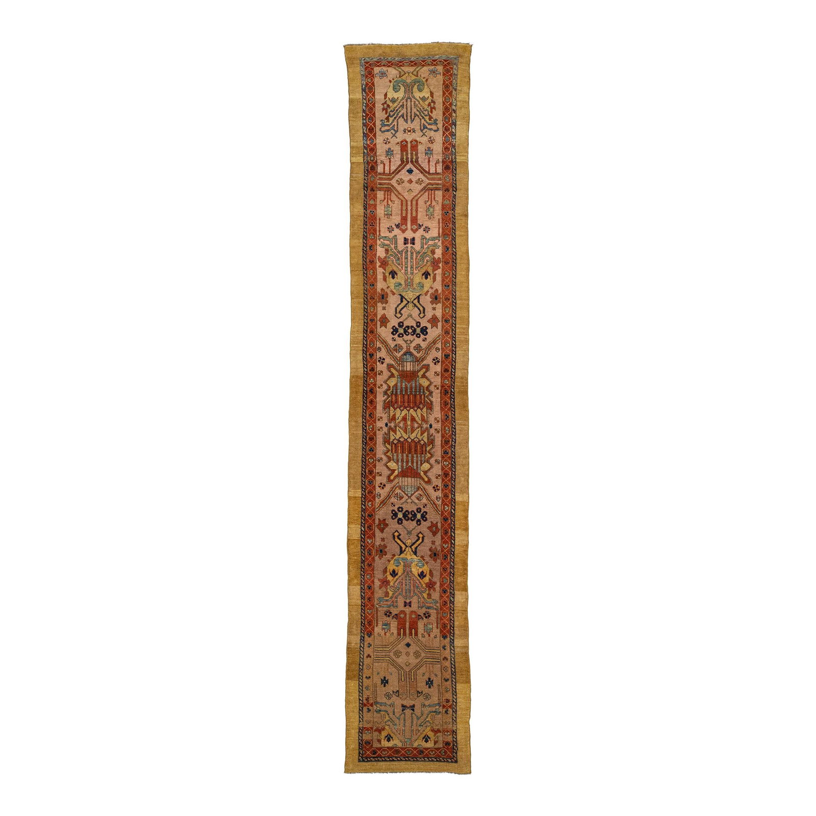 3 x 15 Hand-Knotted Peach Persian Wool Runner Revival Collection: 3 x 15 Hand-Knotted Peach Persian Wool Runner Revival Collection Enhance your space with the timeless elegance of this North West Persian hand-knotted wool runner from the Revival Collection. Featurin