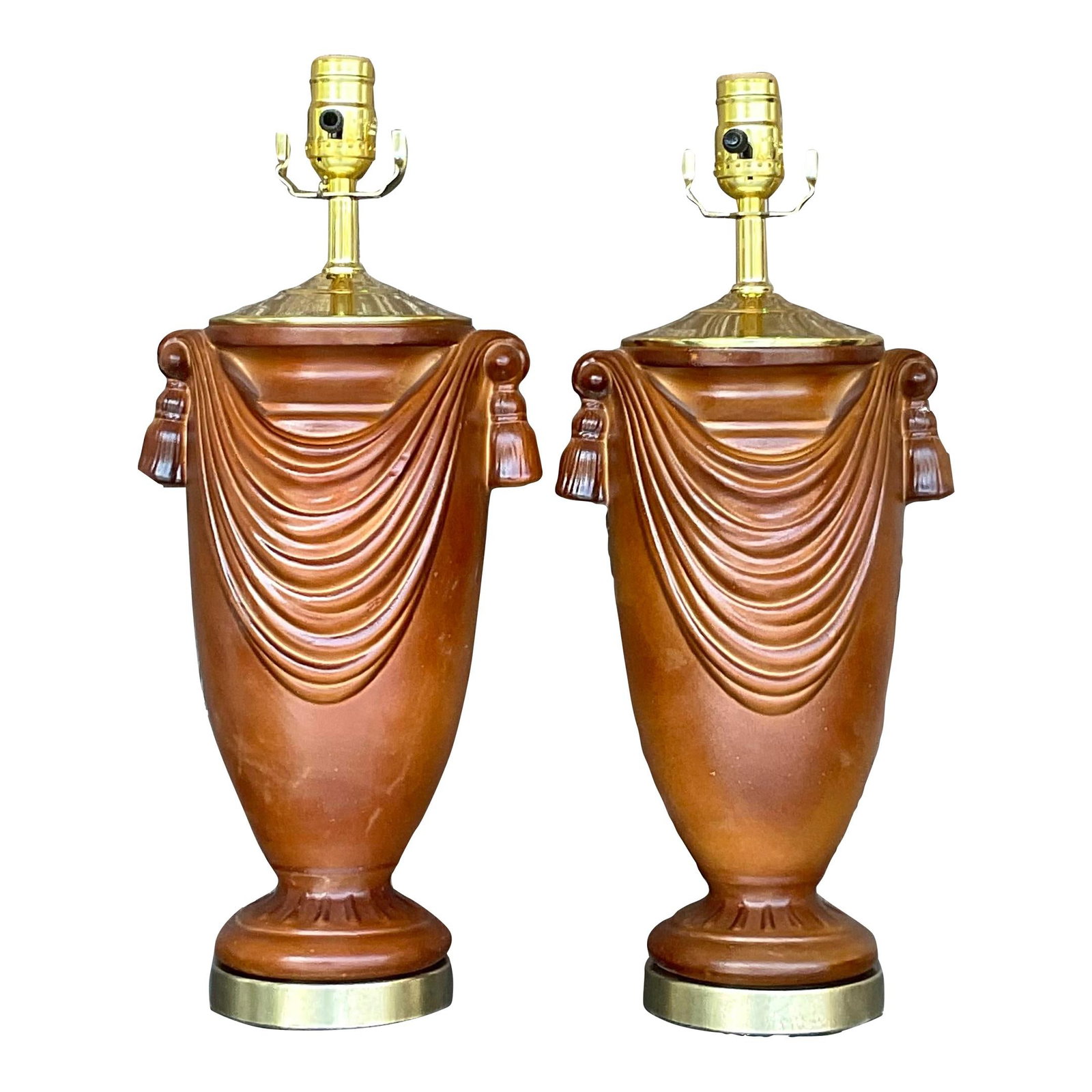 Chic Vintage Boho Ceramic Swag Lamps Pair in Chocolate Finish (1 of 6)