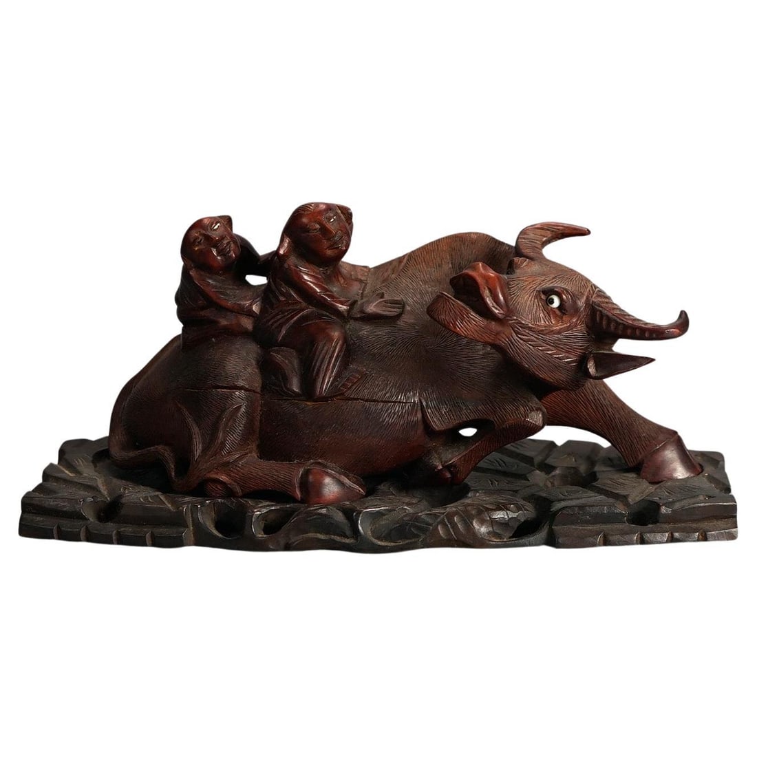 Chinese Early 20th Century Carved Wood Water Buffalo Sculpture with Figures (1 of 10)