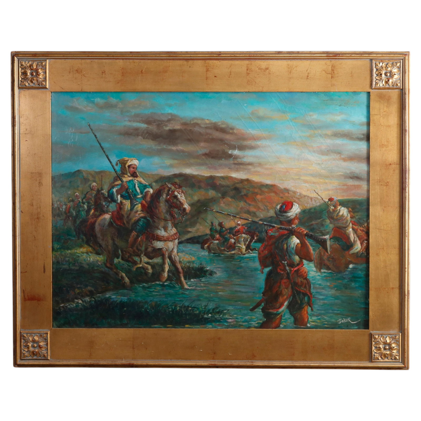 20th Century Dakar Oil on Canvas of Russian Horsemen in Giltwood Frame (1 of 12)