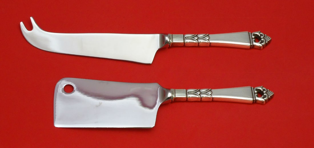 Frigast Danish Crown Sterling Silver Cheese Server Set 2pc Custom: Frigast Danish Crown Sterling Silver Cheese Server Set 2pc Custom This exquisite Danish Crown by Frigast Sterling Silver Cheese Server Serving Set features a custom-made hollow handle design. This two