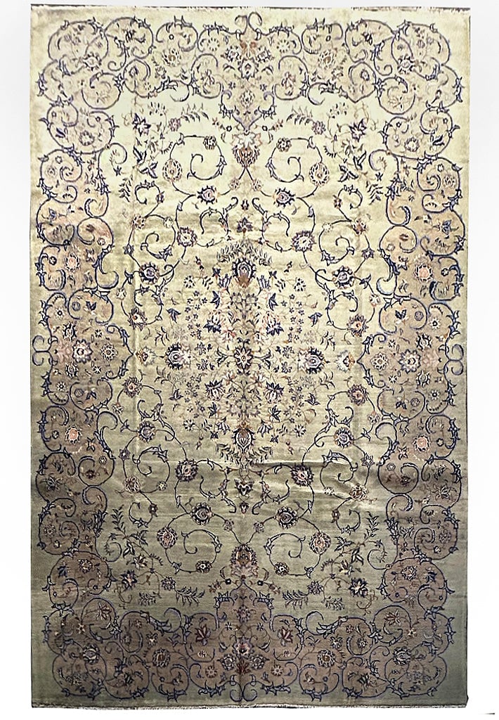 Ivory Persian Kashan Kerman Rug 10' x 13' Handcrafted Wool Area Rug: Ivory Persian Kashan Kerman Rug 10' x 13' Handcrafted Wool Area Rug Free continental US Shipping Transform your living space with the stunning elegance of this 9.8 x 13.5-foot Persian Kashan Kerman ru