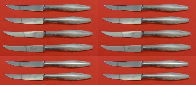Reed Barton Diamond Sterling Silver Steak Knife Set 12 pcs 8.5 inches: Reed Barton Diamond Sterling Silver Steak Knife Set 12 pcs 8.5 inches This exquisite custom set of 12 steak knives features the elegant Diamond pattern by Reed & Barton. Each knife boasts a sterling s