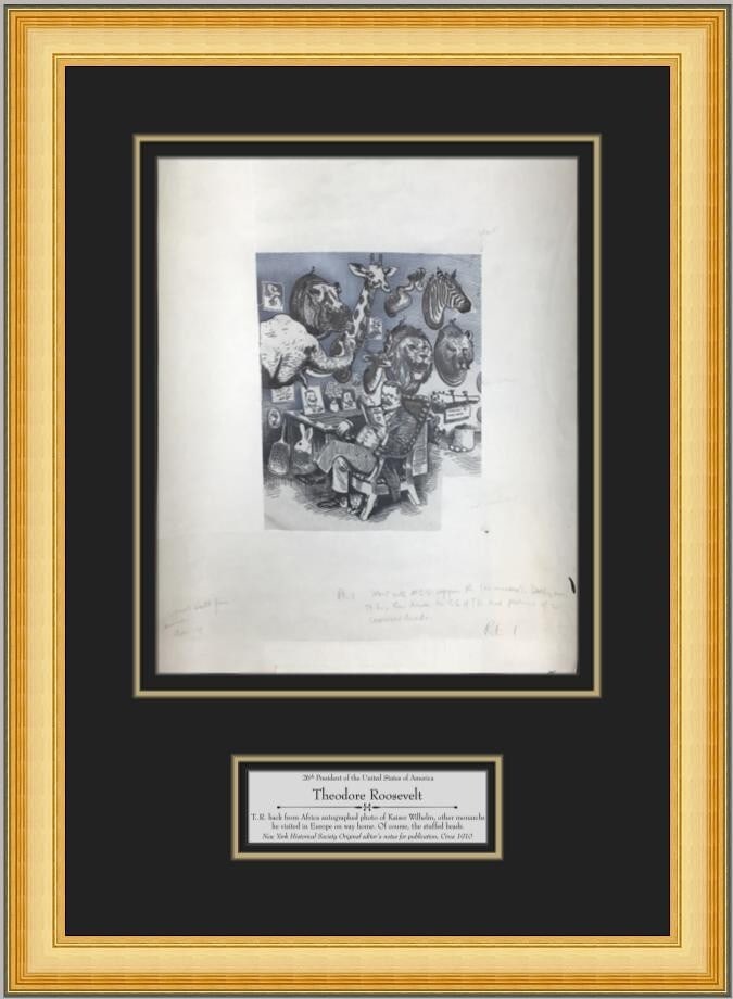Framed Theodore Roosevelt African Expedition Original Proof With Editor Annotations: Framed Theodore Roosevelt African Expedition Original Proof With Editor Annotations This is an authentic set of original publication proofs featuring editor's handwritten notes and corrections related