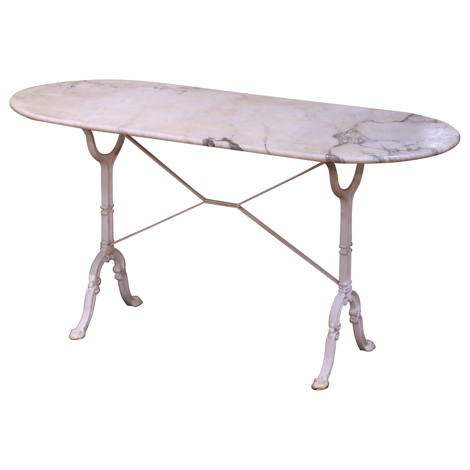 French Oval Carrara Marble Pastry Table with Painted Iron Base Circa 1920 (1 of 8)