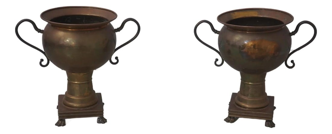 Mottahedeh Brass Urn Pair with Handles (1 of 10)