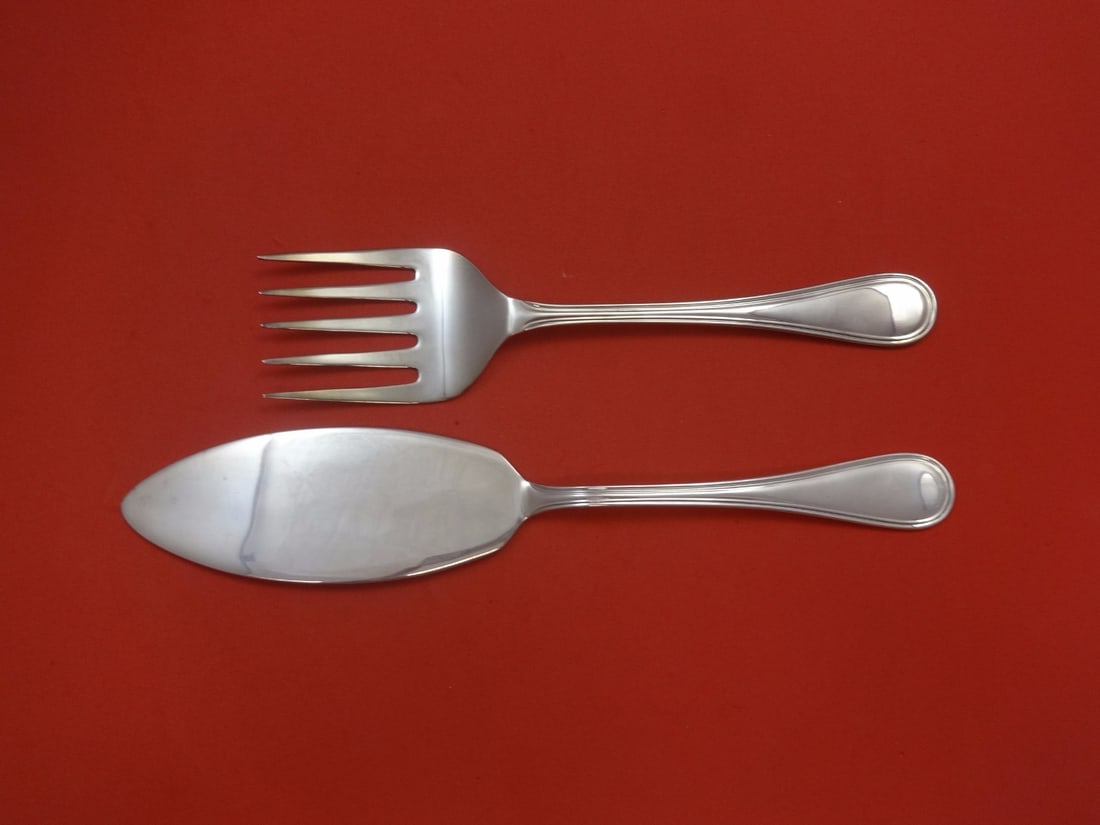 Carrs English Thread Sterling Silver Fish Serving Set 2pc Flat Handle (1 of 1)