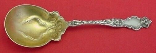 Wallace Eton Sterling Silver Berry Spoon Gold Washed 8 3/4 in Art Nouveau: Wallace Eton Sterling Silver Berry Spoon Gold Washed 8 3/4 in Art Nouveau This exquisite berry spoon from the Eton pattern by Wallace showcases a beautiful Art Nouveau design. Crafted from high-qualit