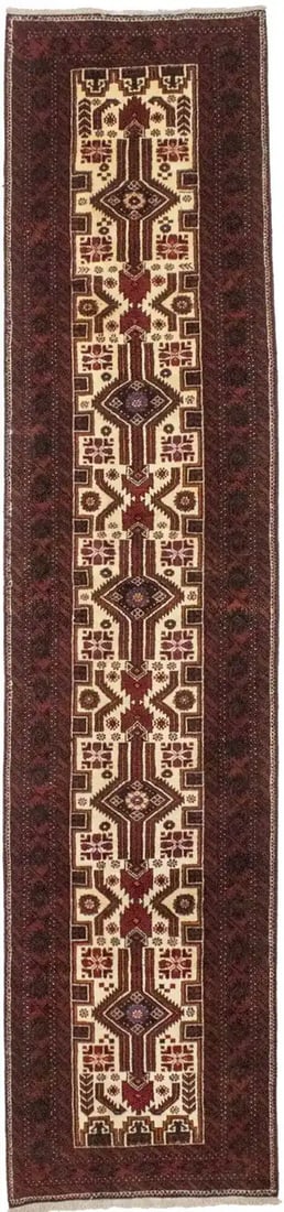Hand Knotted Wool Tribal Runner 3'0 x 13'4 Vintage Geometric: Hand Knotted Wool Tribal Runner 3'0 x 13'4 Vintage Geometric Enhance your space with this stunning oversized geometric tribal runner rug, perfect for hallways, kitchens, or bedrooms. Measuring 3'0" x 