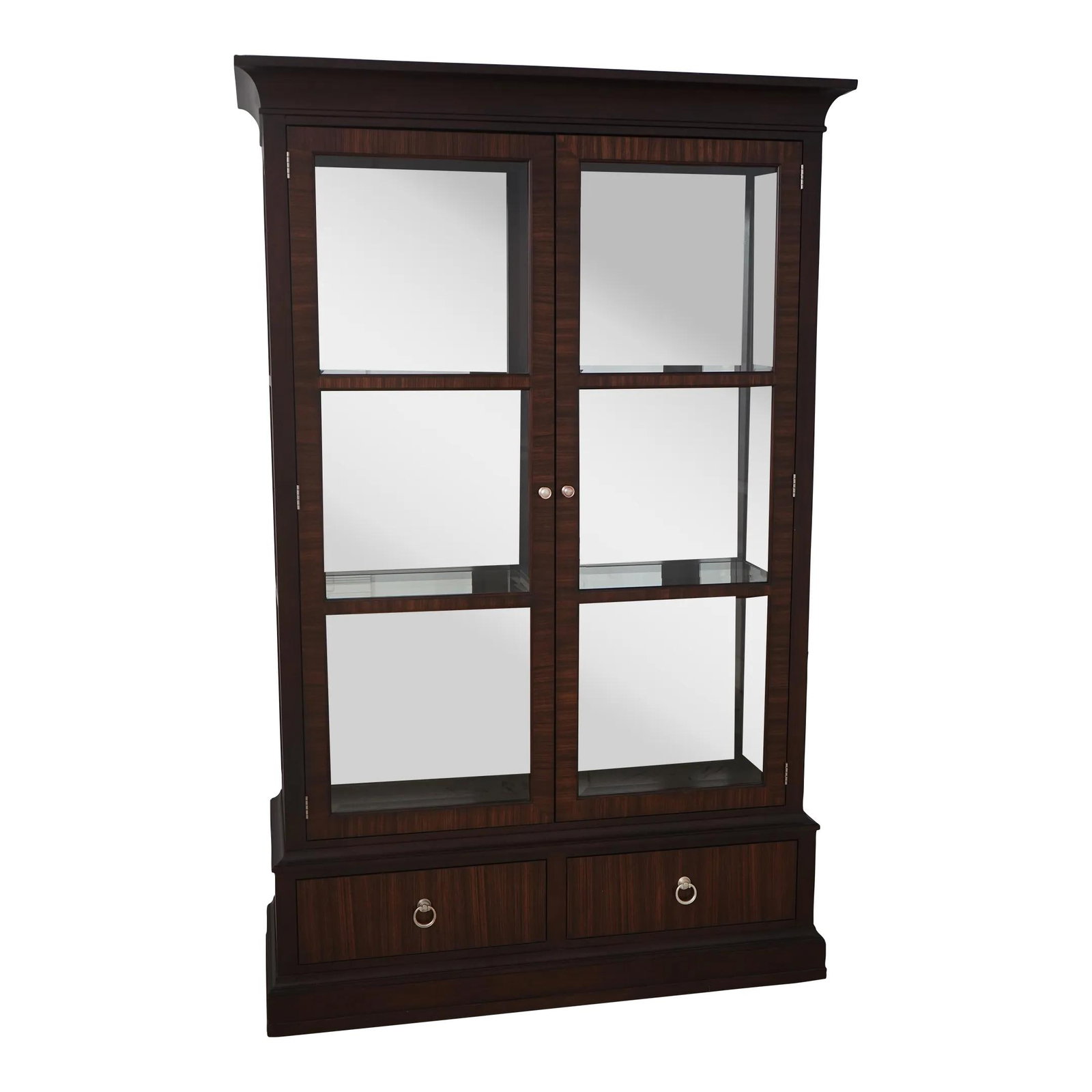 Ethan Allen Mahogany Display Cabinet Modern Design Lighted Mirrored Back: Ethan Allen Mahogany Display Cabinet Modern Design Lighted Mirrored Back This Ethan Allen Modern Design Display Cabinet features a stunning mahogany construction, showcasing a lighted interior and a m