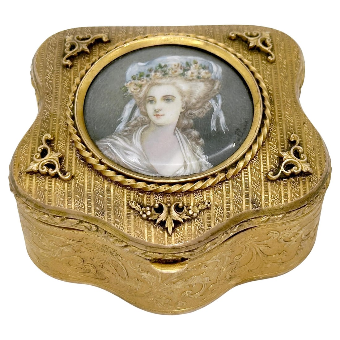 Ormolu Cartouche Keepsake Box With Miniature Portrait Of Princess De Lamballe France 1900 (1 of 13)
