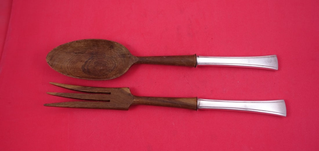 Sterling Silver Tranquility Salad Serving Set 11 inch Wood Handles (1 of 2)
