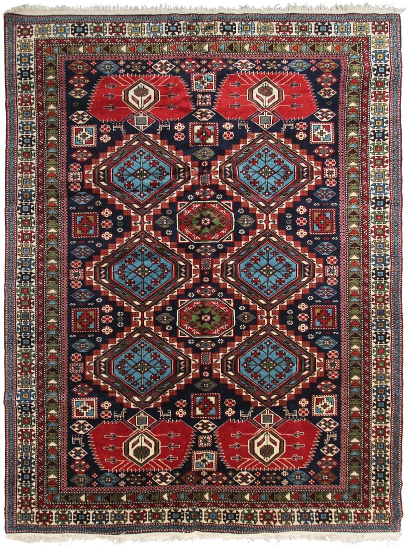 Antique Handmade Shirvan Caucasian Wool Area Rug 5x7 Blue Geometric: Antique Handmade Shirvan Caucasian Wool Area Rug 5x7 Blue Geometric This is a rare and fine antique hand-knotted Caucasian Shirvan area rug from the Russian Federation, dating to around 1920. The rug 