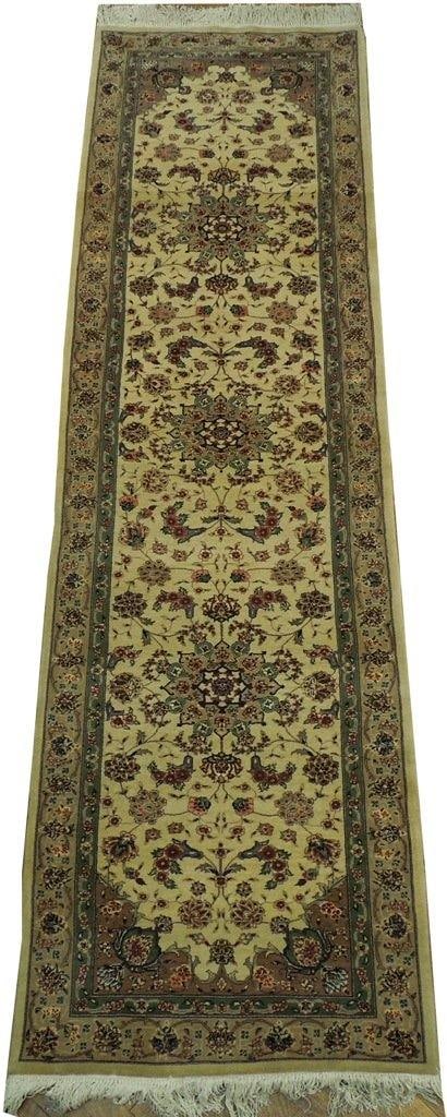 Luxurious 2.9 x 10 Ivory Sino Wool Silk Runner Handmade Tabriz: Luxurious 2.9 x 10 Ivory Sino Wool Silk Runner Handmade Tabriz Free continental US Shipping Elevate your home with this exquisite 2.9 x 10 Ivory Sino Handmade Wool & Silk Runner, meticulously crafted 
