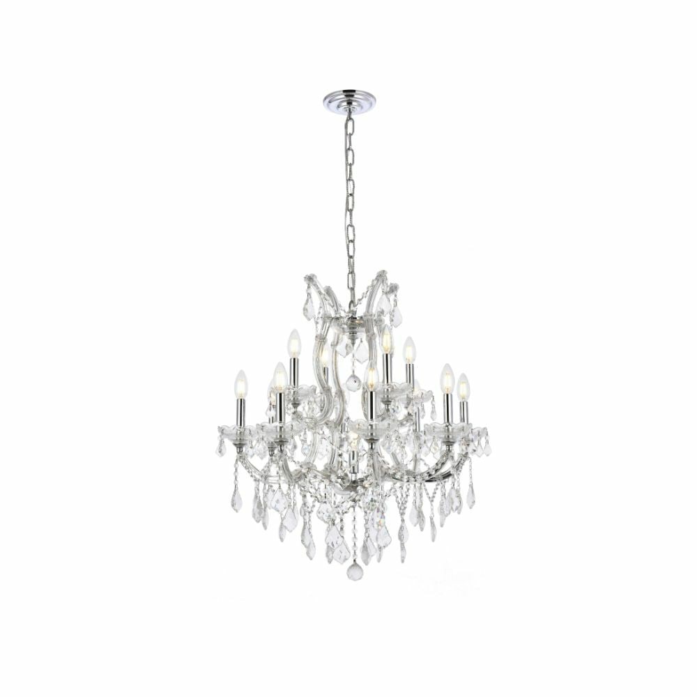 Maria Theresa Chrome Crystal 13 Light Chandelier 27 Inch: Maria Theresa Chrome Crystal 13 Light Chandelier 27 Inch This Maria Theresa crystal chandelier features a polished chrome frame and is adorned with high-quality Royal Cut clear crystals. Designed in a