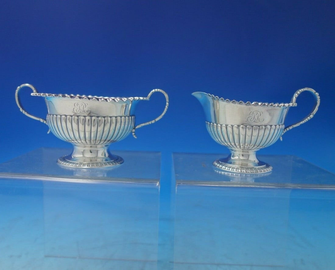 Tiffany & Co Wave Edge Sterling Silver Sugar Creamer Set 2pc c.1900 (1 of 12)