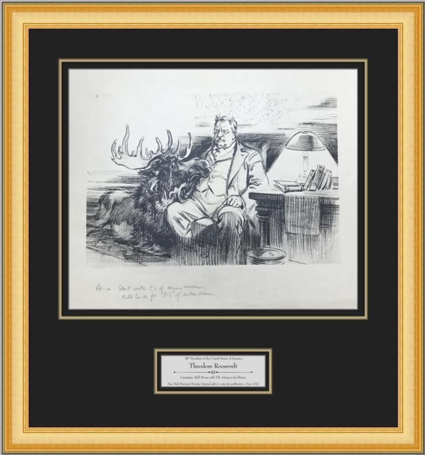 Framed 1902 Theodore Roosevelt Bull Moose Proofs With Editorial Notations (1 of 6)