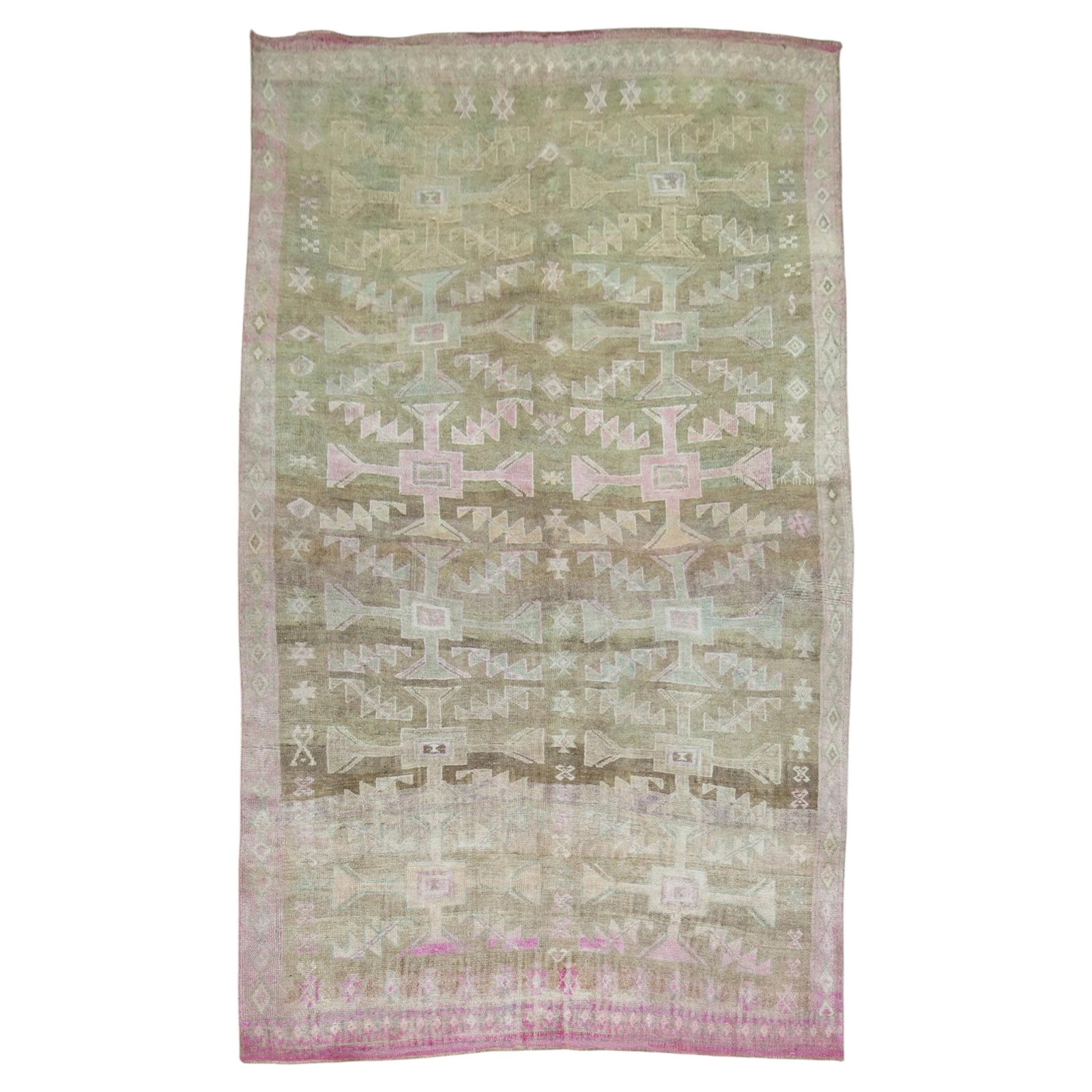 Mid Century Turkish Anatolian Wool Hand Woven Pink Brown Rug 7'2 x 12': Mid Century Turkish Anatolian Wool Hand Woven Pink Brown Rug 7'2 x 12' This vintage Turkish Anatolian rug features a hand-woven construction in wool, showcasing a rustic style with pink and brown tone
