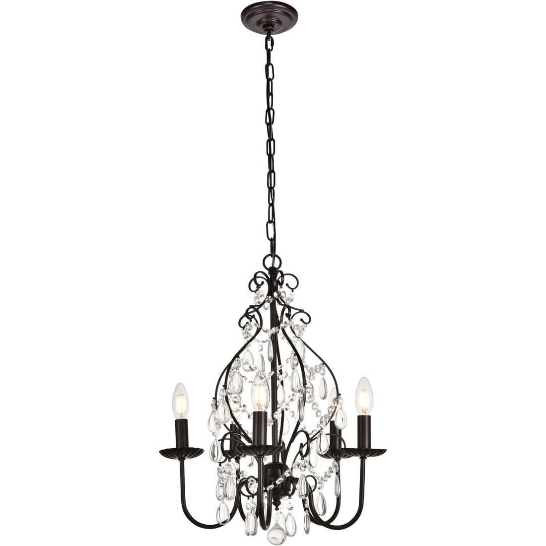 Blaise 5 Light Crystal Chandelier Oil Rubbed Bronze Farmhouse Style by Living District: Blaise 5 Light Crystal Chandelier Oil Rubbed Bronze Farmhouse Style by Living District This farmhouse-style chandelier features a five-light design with a round shade, crafted from crystal, glass, met