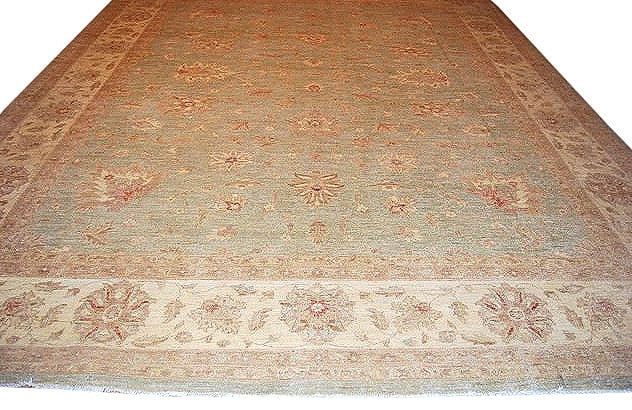 11.7 x 14.4 Light Green Zigler Chobi Hand Knotted Natural Wool Rug (1 of 2)