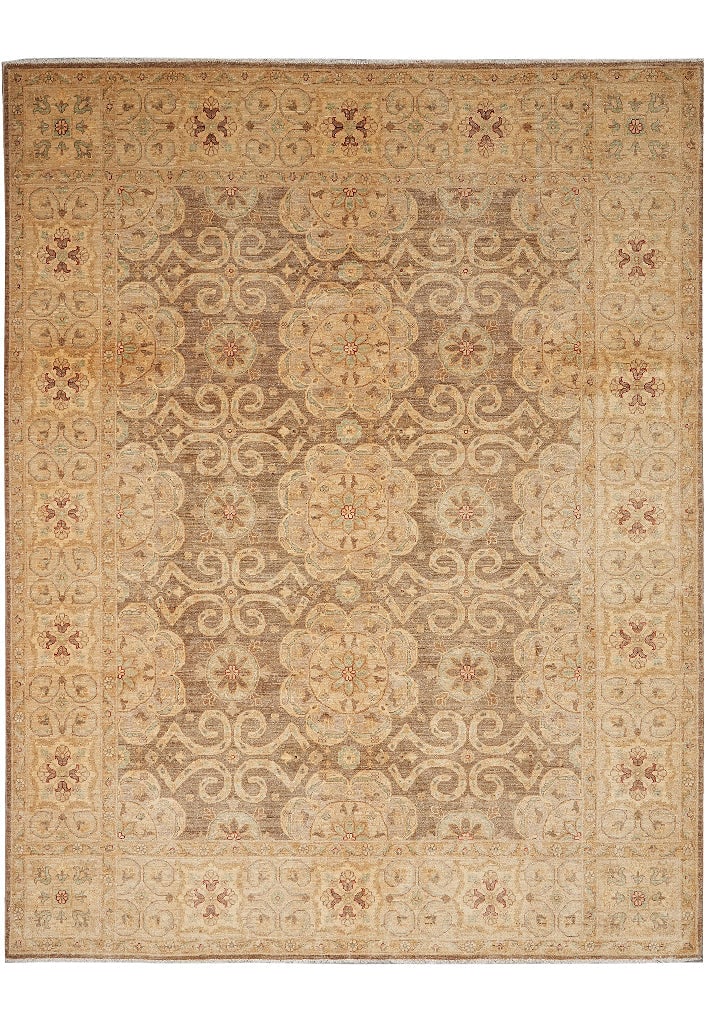 8 x 9.9 Natural Brown Chotan Hand Knotted Wool Rug: 8 x 9.9 Natural Brown Chotan Hand Knotted Wool Rug Free continental US Shipping This hand-knotted Chotan carpet rug is made of natural wool and features a classic design with floral and geometric moti