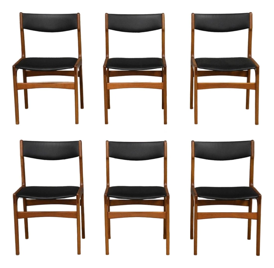 Set of 6 Danish Teak Dining Chairs With Black Vinyl Seats 1960s (1 of 8)