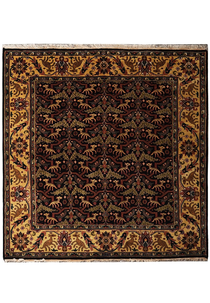 Handmade Mahal Animal Motif Wool Area Rug 81 x 82 in Square India: Handmade Mahal Animal Motif Wool Area Rug 81 x 82 in Square India Free continental US Shipping This handmade area rug features a square format with animal motif designs inspired by traditional Mahal p