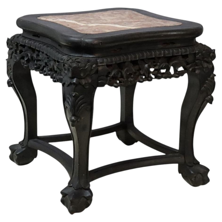 c1920 Chinese rosewood side table with rouge marble top (1 of 11)